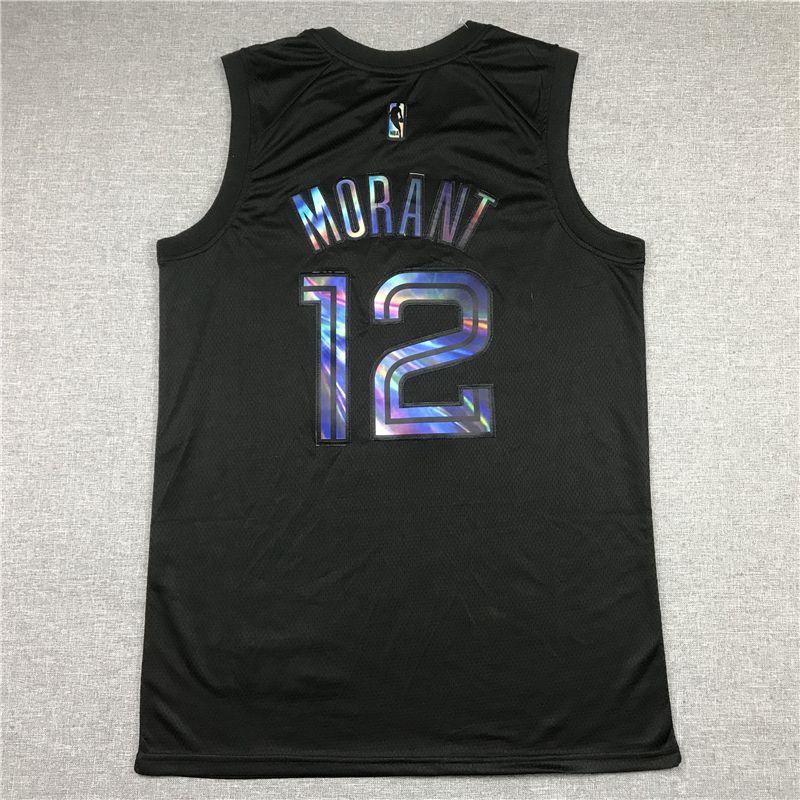 Cheap Men Memphis Grizzlies 12 Morant Black Rainbow version 2021 Nike Game NBA Jersey